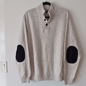 RL CHAPS Cream Fleck Sweater 3-Button Stand-up Collar  Elbow Patches  XL